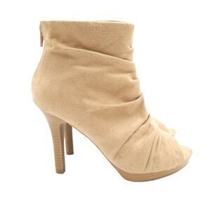 Fioni Platform‎ Heels Womens Size 6.5 Beige Faux Suede  Peep Toes
